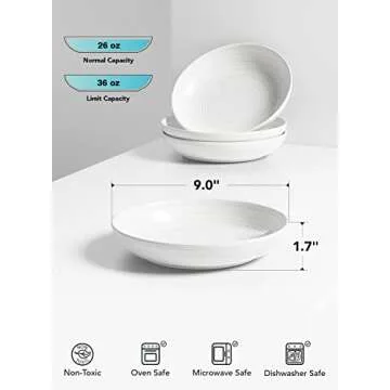 LE TAUCI 36 oz Pasta Bowls - Ceramic Dinnerware Set