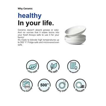 LE TAUCI 36 oz Pasta Bowls - Ceramic Dinnerware Set