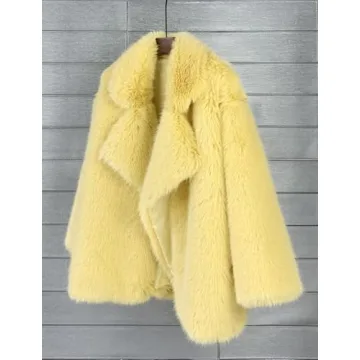 Vickstco Fluffy Faux Fur Parka Outwear Overcoat with Sleeves