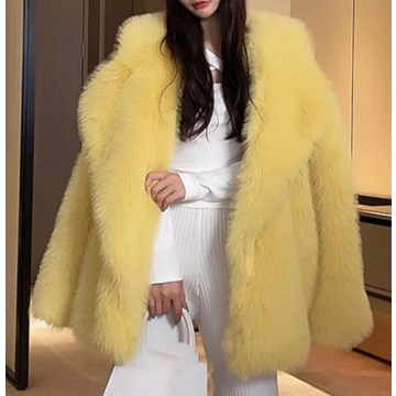 Vickstco Fluffy Faux Fur Parka Outwear Overcoat with Sleeves