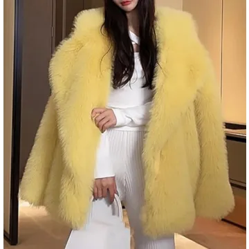 Vickstco Fluffy Faux Fur Parka Outwear Overcoat with Sleeves