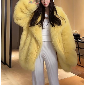 Vickstco Fluffy Faux Fur Parka Outwear Overcoat with Sleeves
