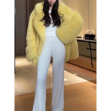 Vickstco Fluffy Faux Fur Parka Outwear Overcoat with Sleeves