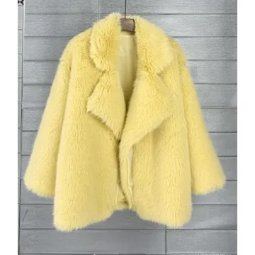 Vickstco Fluffy Faux Fur Parka Outwear Overcoat with Sleeves
