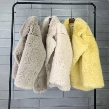 Vickstco Fluffy Faux Fur Parka Outwear Overcoat with Sleeves