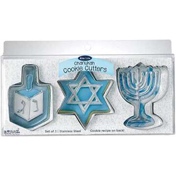Rite Lite Set of 3 Chanukah Cookie Cutters Sheets - Dreidel, Menorah, Star of David Design, Jewish N...