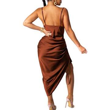 nqgsntc Women's Fashion Cocktail Dress Slip Dress Camisoles Cowl Neck Backless Satin Jacquard Split Maxi Party Dress Brown XS