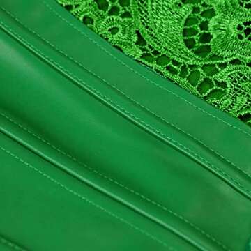 Kimring Women's Steampunk Gothic Sexy Faux Leather Shoulder Strap Bustier Corset with Lace Skirt Green Large