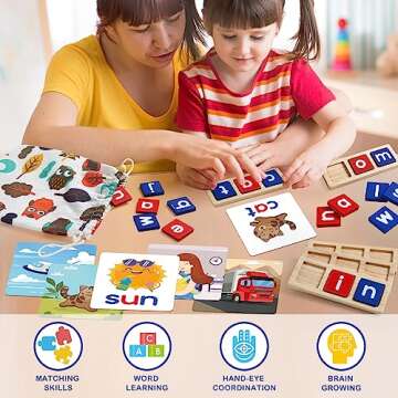 CVC Word Educational Toy Spelling Games, Preschool Toddler Learning Activities, Montessori Learning Toys Gifts for 3 4 5 6 Years Old Kids, 60 Sight Words Flash Cards Alphabet Puzzle for Toddlers