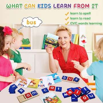 CVC Word Educational Toy Spelling Games, Preschool Toddler Learning Activities, Montessori Learning Toys Gifts for 3 4 5 6 Years Old Kids, 60 Sight Words Flash Cards Alphabet Puzzle for Toddlers