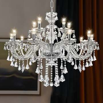 Ridgeyard Luxury 15 Lights Crystal Chandelier K9 Crystal Glass Chandelier Pendant Ceiling Lighting C...