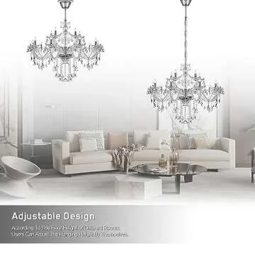 Ridgeyard Luxury 15 Lights Crystal Chandelier K9 Crystal Glass Chandelier Pendant Ceiling Lighting Ceiling Fixture Lamp for Dining Living Room Bedroom Hallway Entry, Clear