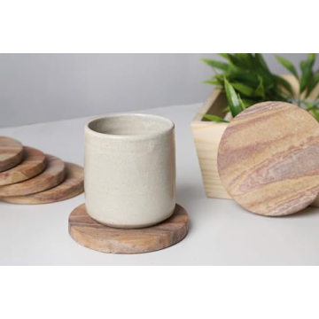 GoCraft Sandstone Coasters - Natural Round Drink Coasters Set