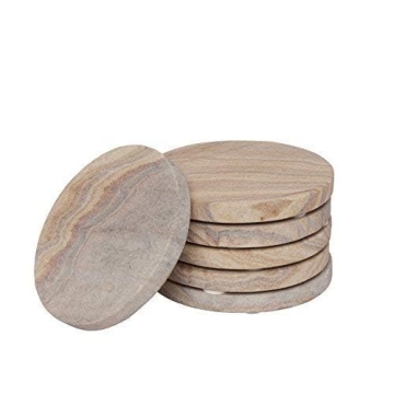 GoCraft Sandstone Coasters - Natural Round Drink Coasters Set