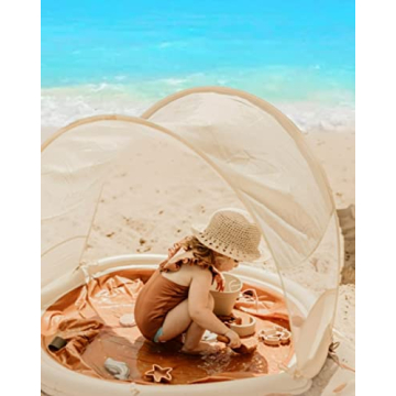 Tiipi Kids Beach Pool- 3 Water Carrying Bags- Large Beach Pool for Kids-Kiddie Beach Pool- Chic Design Beach Pool- Gender nutral Beach Pool with Shade (Brown)