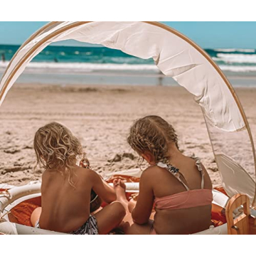 Tiipi Kids Beach Pool- 3 Water Carrying Bags- Large Beach Pool for Kids-Kiddie Beach Pool- Chic Design Beach Pool- Gender nutral Beach Pool with Shade (Brown)