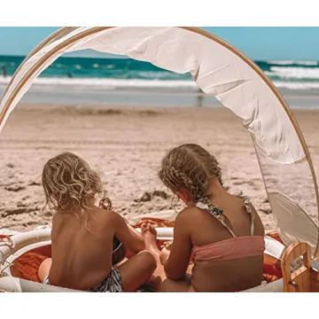 Tiipi Kids Beach Pool- 3 Water Carrying Bags- Large Beach Pool for Kids-Kiddie Beach Pool- Chic Design Beach Pool- Gender nutral Beach Pool with Shade (Brown)