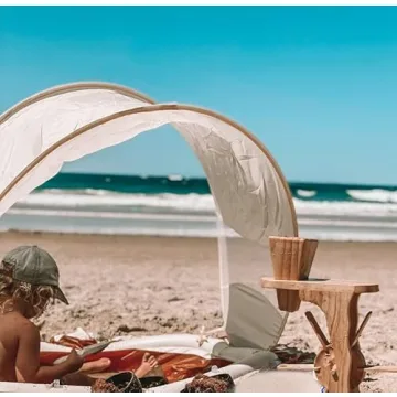 Tiipi Kids Beach Pool- 3 Water Carrying Bags- Large Beach Pool for Kids-Kiddie Beach Pool- Chic Design Beach Pool- Gender nutral Beach Pool with Shade (Brown)