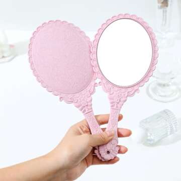 XPXKJ Hand Mirror Vintage Handheld Mirror with Handle Vanity Makeup Mirror Travel Mirrors (Oval, Nano Pink)