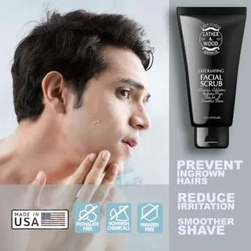 Best Face Wash for Men - Lather & Wood's Face Scrub - Luxurious Exfoliating Mens Face Wash for the Man's Man. 4oz Facial Cleanser for Men.