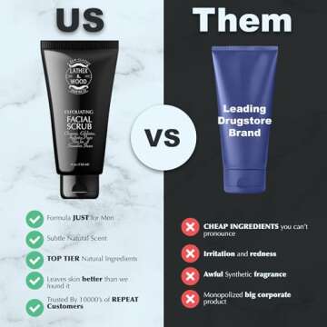 Best Face Wash for Men - Lather & Wood's Face Scrub - Luxurious Exfoliating Mens Face Wash for the Man's Man. 4oz Facial Cleanser for Men.