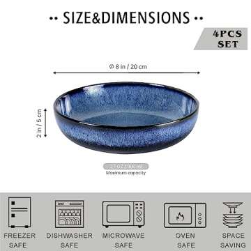 UNICASA Ceramic Pasta Bowls, Porcelain Salad Bowls Set of 4, 26 oz Soup Bowl for Kitchen, Large Serv...