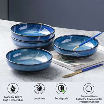 UNICASA Ceramic Pasta Bowls - Durable & Stylish Set of 4