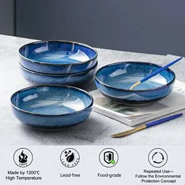 UNICASA Ceramic Pasta Bowls - Durable & Stylish Set of 4