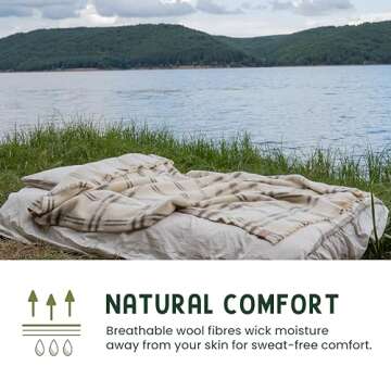 Ritzy Juniper Heavyweight, Unbleached Wool Blanket - Natural Cream and Brown Plaid, 60 x 80 Inches