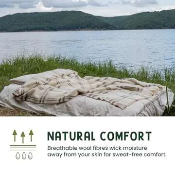 Ritzy Juniper Heavyweight, Unbleached Wool Blanket - Natural Cream and Brown Plaid, 60 x 80 Inches