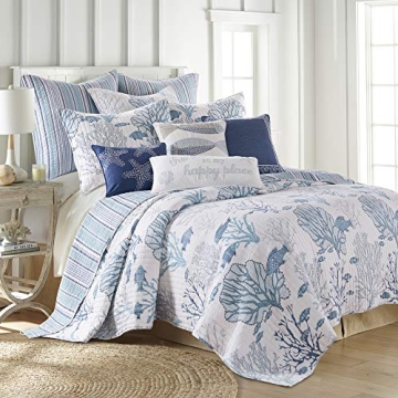 Levtex Home Lacey Sea Quilt Set - King/Cal King - Coastal Coral Design - Reversible - 100% Cotton