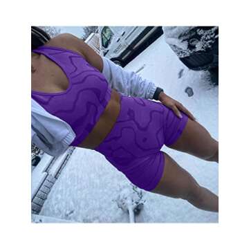 GXIN Women's Workout 2 Piece Outfits High Waist Running Shorts Seamless Gym Yoga Sports Bra Purple
