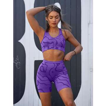 GXIN Women's Workout 2 Piece Outfits High Waist Running Shorts Seamless Gym Yoga Sports Bra Purple