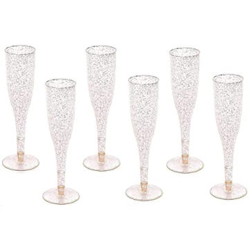 30 Disposable Champagne Flutes - 4.5 oz Gold Glitter Plastic Cups for Parties - Elegant Toasting Glasses - Perfect for Weddings, Engagements, Mimosa Bars, Thanksgiving, Christmas, New Year’s Eve