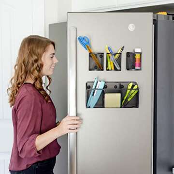 Awesome Office Supplies Black Magnetic Pencil Holder (4-pack) - Strong Magnet Wire Mesh Storage Basket Organizer Organizes Pens, Pencils, Markers for Locker Accessories, Fridge, Cubicle Desk, Offices