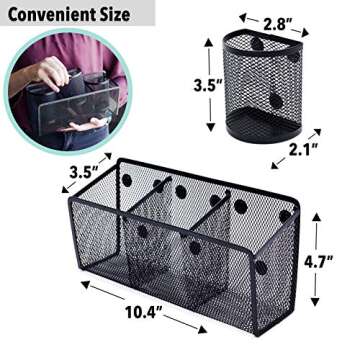 Awesome Office Supplies Black Magnetic Pencil Holder (4-pack) - Strong Magnet Wire Mesh Storage Basket Organizer Organizes Pens, Pencils, Markers for Locker Accessories, Fridge, Cubicle Desk, Offices