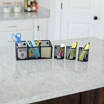 Awesome Office Supplies Black Magnetic Pencil Holder (4-pack) - Strong Magnet Wire Mesh Storage Basket Organizer Organizes Pens, Pencils, Markers for Locker Accessories, Fridge, Cubicle Desk, Offices