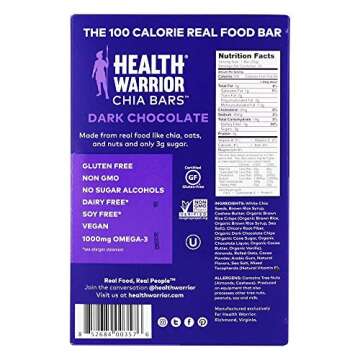 Health Warrior Chia Bars, Dark Chocolate, 15 Bars