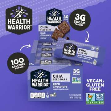 Health Warrior Chia Bars, Dark Chocolate, 15 Bars