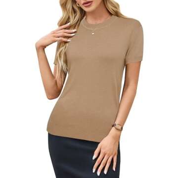 Arach&Cloz Womens Summer Tops 2024 Short Sleeve Pullover Sweaters Crew Neck Business Casual Tops Tre...