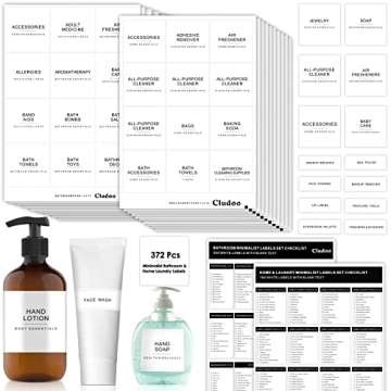 Cludoo 372 PCS Minimalist Bathroom Laundry Label Set - Customizable & Waterproof