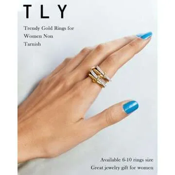TLY Gold Silver Rings for Women Non Tarnish 18K Gold Plated Statement Rings Stackable Rings Set Dain...