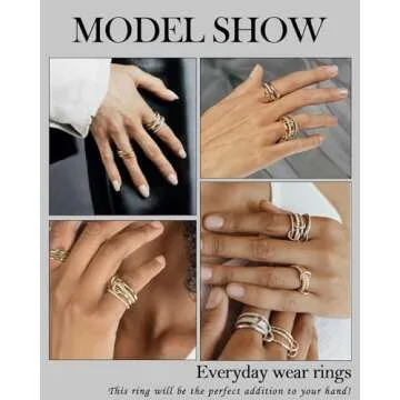 TLY Gold Silver Rings for Women Non Tarnish 18K Gold Plated Statement Rings Stackable Rings Set Dainty Cubic Zirconia CZ Trendy Fashion Chunky Band Thumb Ring Size 6 7 8 9 10 Gold Silver Jewelry Gift for Women