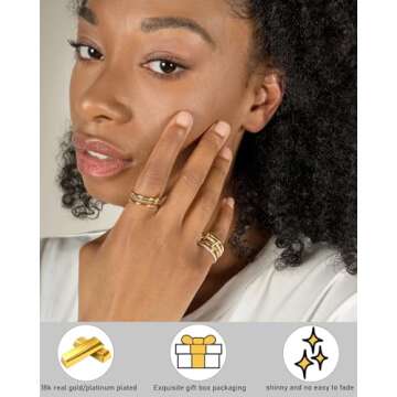 TLY Gold Silver Rings for Women Non Tarnish 18K Gold Plated Statement Rings Stackable Rings Set Dainty Cubic Zirconia CZ Trendy Fashion Chunky Band Thumb Ring Size 6 7 8 9 10 Gold Silver Jewelry Gift for Women