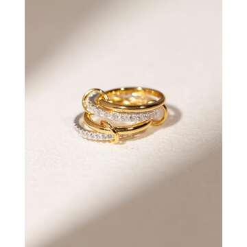 TLY Gold Silver Rings for Women Non Tarnish 18K Gold Plated Statement Rings Stackable Rings Set Dainty Cubic Zirconia CZ Trendy Fashion Chunky Band Thumb Ring Size 6 7 8 9 10 Gold Silver Jewelry Gift for Women