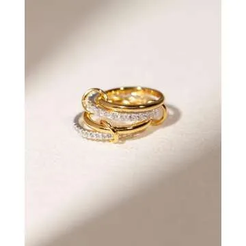 TLY Gold Silver Rings for Women Non Tarnish 18K Gold Plated Statement Rings Stackable Rings Set Dainty Cubic Zirconia CZ Trendy Fashion Chunky Band Thumb Ring Size 6 7 8 9 10 Gold Silver Jewelry Gift for Women