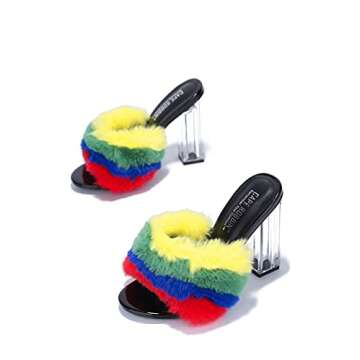 Cape Robbin Womens Fur Clear Chunky Heel Sandals