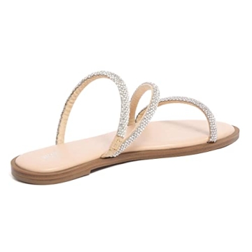 REDTOP Women's Rhinestone Flat Sandals Slip on Open Toe Memory Foam Sandals Slide Sandals for Women