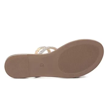 REDTOP Women's Rhinestone Flat Sandals Slip on Open Toe Memory Foam Sandals Slide Sandals for Women