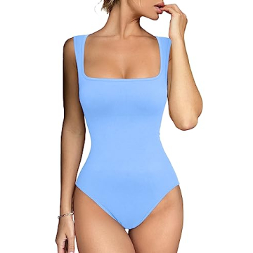 Meyeeka Seamless Racer Back Bodysuit Comfortable Flattering Blue